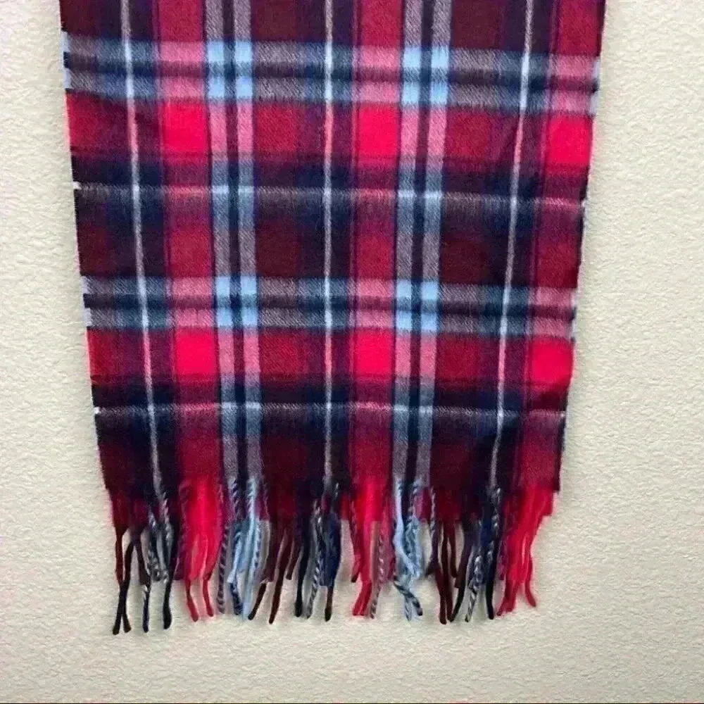 VTG Angora Lambsool Plaid Fringe Rectangle Scarf